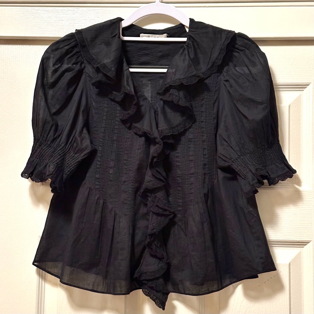 Doen Henri Top Black Ruffled Button Down - Picture 3 of 5